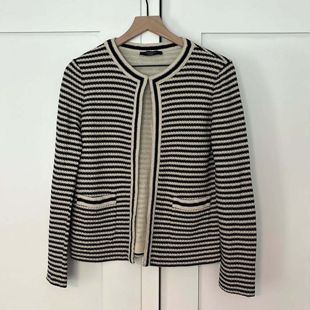 Weekend Max Mara Black and Cream Striped Cardigan